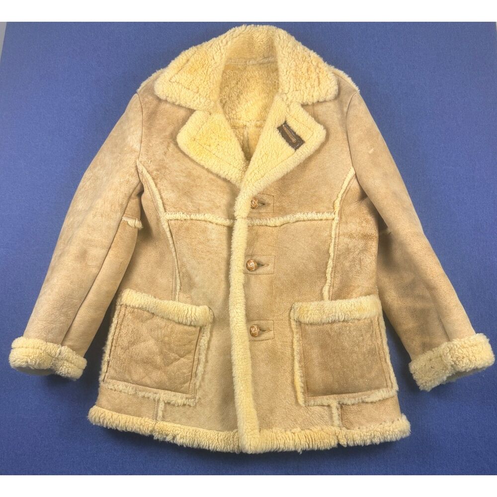 Vintage Schott NYC Men's 42 Shearling Sheepskin Leather Coat Tan Jacket